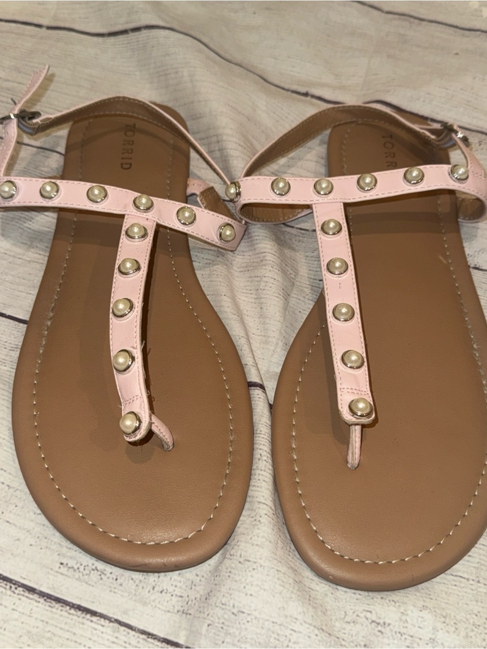 Torrid Pink Strappy Sandals 12WW Pink Pearl Shoes wide 12